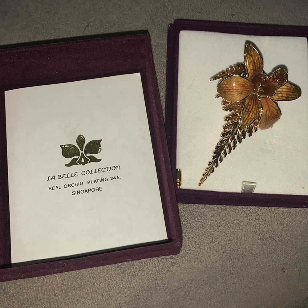 Real orchid plating 24k brooch